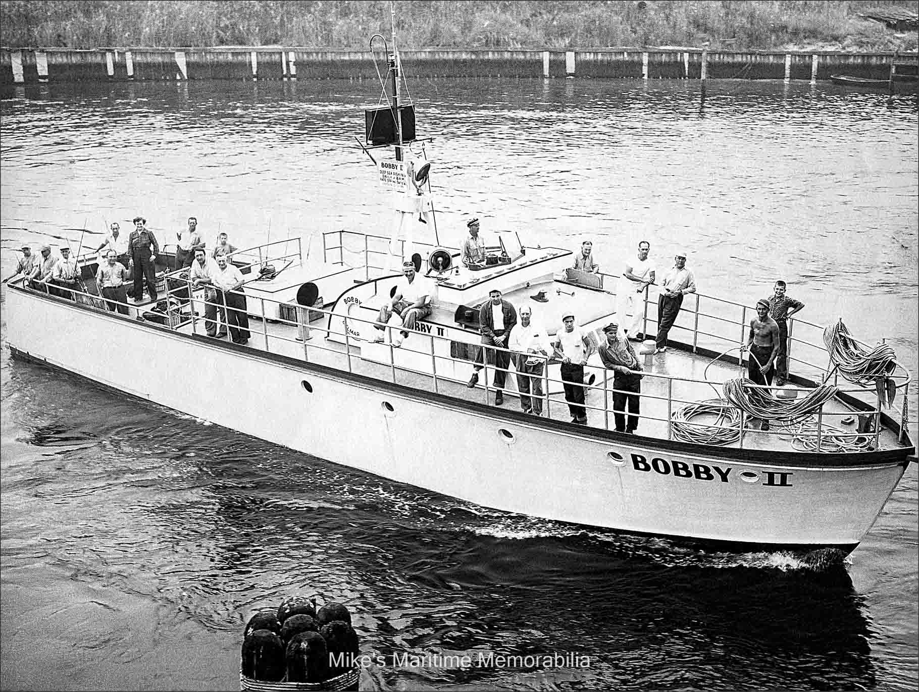 BOBBY II, Belmar, NJ – 1949 This photo shows the "BOBBY II" shortly after she was converted to party boat fishing by Stowman Shipyard at Dorchester, NJ in July 1949.