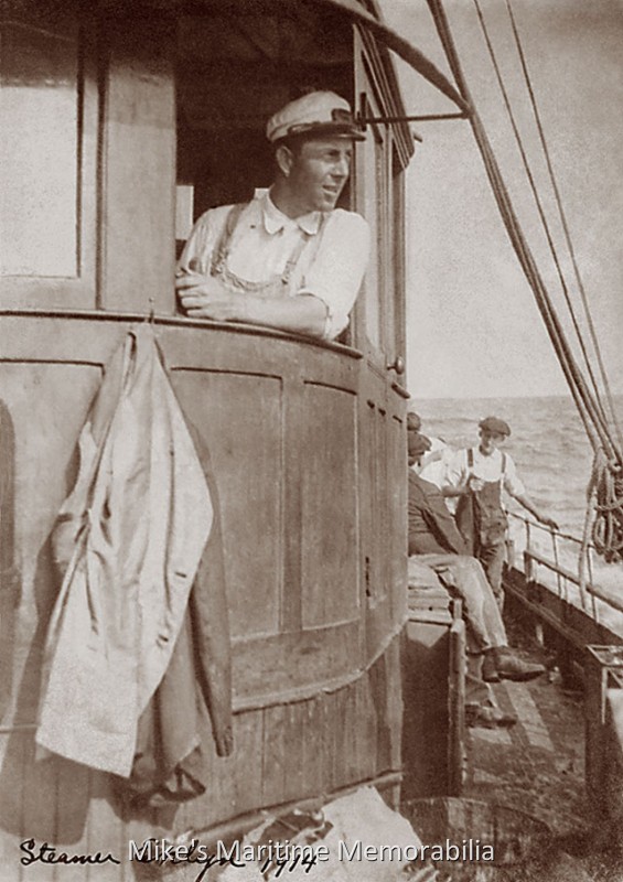 Captain Jacob 'Jake' Martin Sr., EVELYN, Brooklyn, NY – 1914 Captain Jacob 'Jake' Martin at the helm of the "EVELYN", Sheepshead Bay, Brooklyn, NY circa 1914. Captain Martin was one of the pioneers of party boat fishing in the area and his "EVELYN" was the first converted steam yacht to sail as a party fishing boat from Sheepshead Bay. Consequently, he set a precedent for party boats that sailed from that port for the next 25 years… Converted luxury steam yachts were the mainstay of the Sheepshead Bay fishing fleet. Photo courtesy of Captain John Bogan Jr.