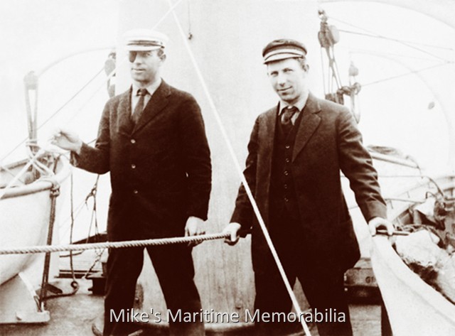 Captains Dave Martin Sr. and Jacob Martin Sr., GERALDA, Brooklyn, NY – 1916 A 1916 photo of Captains Dave Martin Sr. and Jacob Martin Sr. aboard the "GIRALDA", Sheepshead Bay, Brooklyn, NY. Shiver me timbers! This rare photo shows Captain Dave wearing an eye patch. (Alas, he lost his right eye while playing 'swords' as a child.) In the later photos of Captain Dave that we have posted, he was wearing a glass eye. Photo courtesy of Bryant Martin.