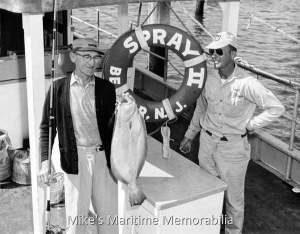 Captain Fred Kern, SPRAY II, Belmar, NJ – 1964 Captain Fred Kern is shown with one of his customers and a pool winning 'Jersey Fluke' aboard the "SPRAY II" circa 1964. Captain Fred retired from being a party boat owner in 1993 and now works the deck on the "MISS BELMAR" and often fishes with his son, Captain Mike Kern. By the way, Captain Fred still loves to catch those 'Jersey Fluke'. Photo courtesy of the Kern Family.