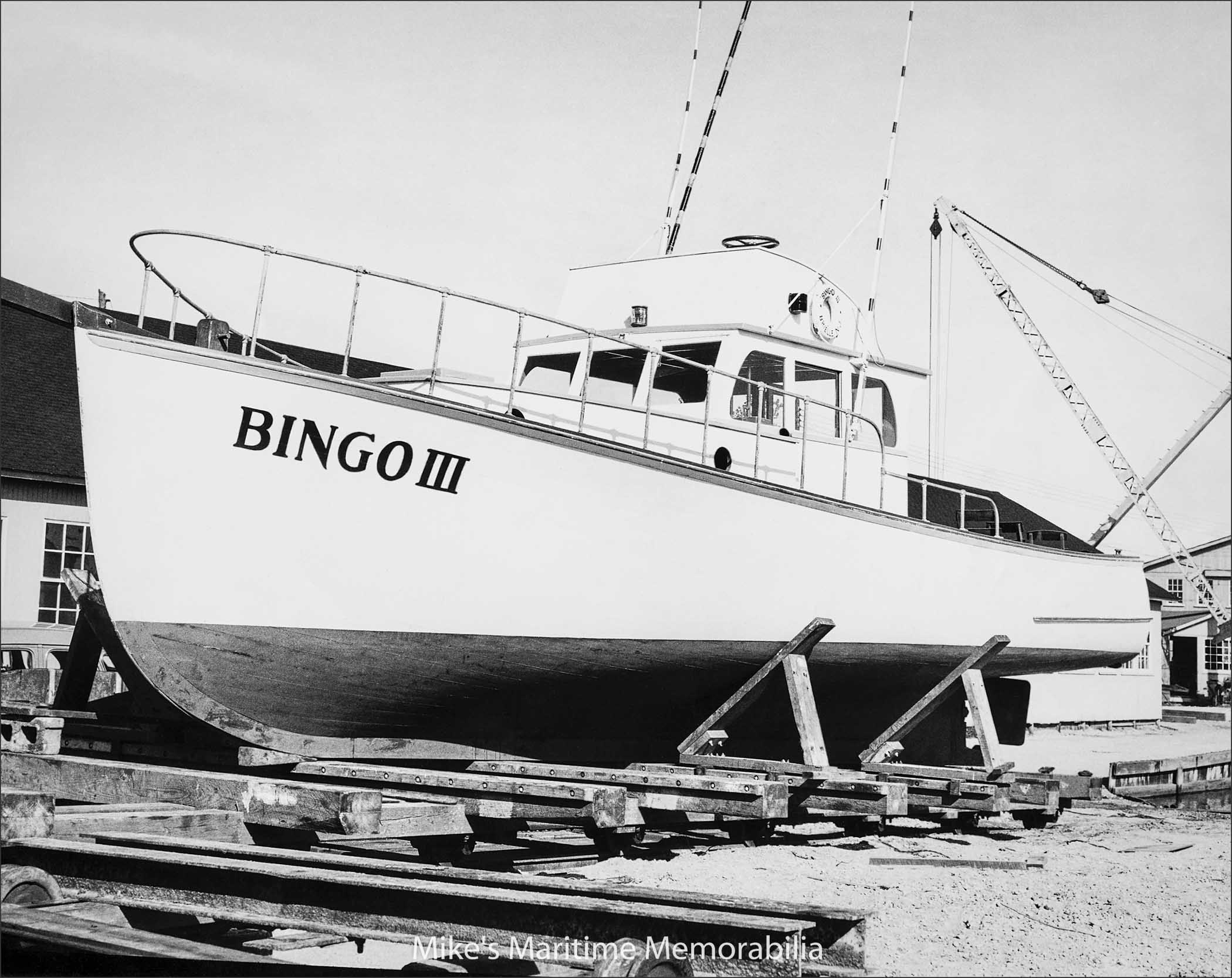 BINGO III, Brielle, NJ – 1950 Captain Knute Lovgren's "BINGO III" from Brielle, NJ circa 1950. The "BINGO III" was built in 1948 at Rockland, ME. Photo courtesy of Tom Olsen.