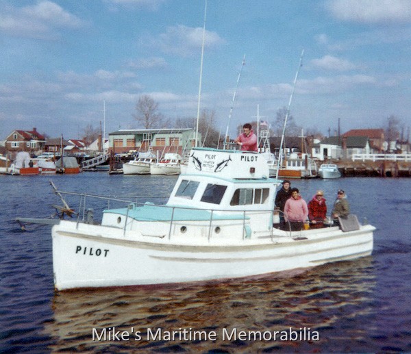 PILOT, Gerritsen Beach NY – 1963 Captain Tony Barbato's charter boat "PILOT" from Gerritsen Beach, NY circa 1963. The "PILOT" was Captain Tony's first vessel. This vintage 'Six Pack' charter boat was built in 1936 at Brooklyn, NY. Photo courtesy of Captain Tony 'Mo' Barbato.