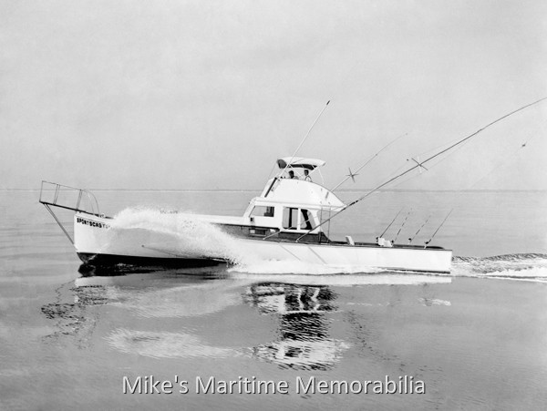 SPORTSCASTER, Brielle, NJ – 1960 The "SPORTSCASTER" was owned by Jack Meyer and operated by Captains Jack and Joe Sherwood. She was built in 1930 at Port Clinton, Ohio as the "NORTH STAR II". She then sailed as the "WINDWARD III" and the "PHEASANT" before becoming the "SPORTSCASTER." Photo courtesy of Captain Raymond Messemer.
