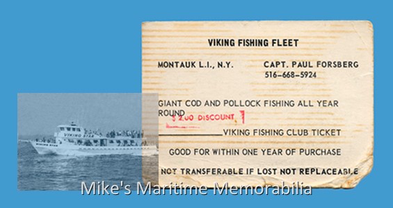 VIKING STAR Fare Ticket – 1972 A fare ticket from Captain Carl Forsberg's "VIKING STAR" from Montauk, NY circa 1972.
