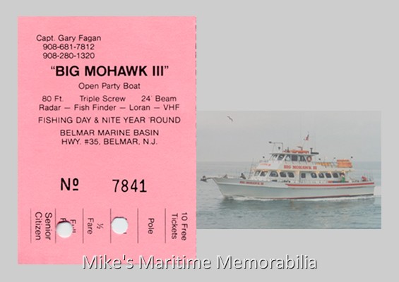 BIG MOHAWK III Fare Ticket – 1993 A fare ticket from Captain Gary Fagan's "BIG MOHAWK III" from Belmar, NJ circa 1993. Captain Fagan specialized in fishing for the wily Blackfish.