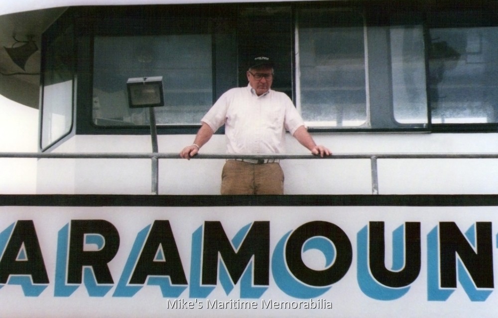 PARAMOUNT, Brielle, NJ – 1995 Captain John W. Long Jr. waits to cast off outside the pilothouse of the "PARAMOUNT" at Bogan's Basin, Brielle, NJ circa 1995. Over the many decades at Bogan's Basin in Brielle, NJ, Captain John operated an astonishing number of their boats including the "DIXIE", "COLUMBIA", "ESCORT", "FADA", "FRISCO", "PENSEY", "JERSEY", "REX", "ATLANTIS", "PARAMOUNT", "PARAMOUNT II", "JAMAICA", "JAMAICA II", "RIVER BELLE" and "RIVER QUEEN".