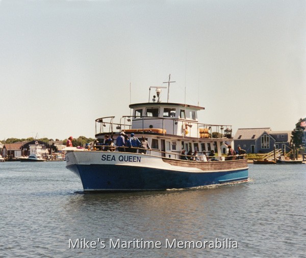 SEA QUEEN, Hyannis, MA – 1994 The "SEA QUEEN" from Hyannis, MA circa 1994. She was built in 1971 by Machine & Supply Co., Beaufort, NC as the "BLUE HERON IV". She later became Captain Tommy Marconi's "PILOT II" from Sheepshead Bay, Brooklyn, NY.