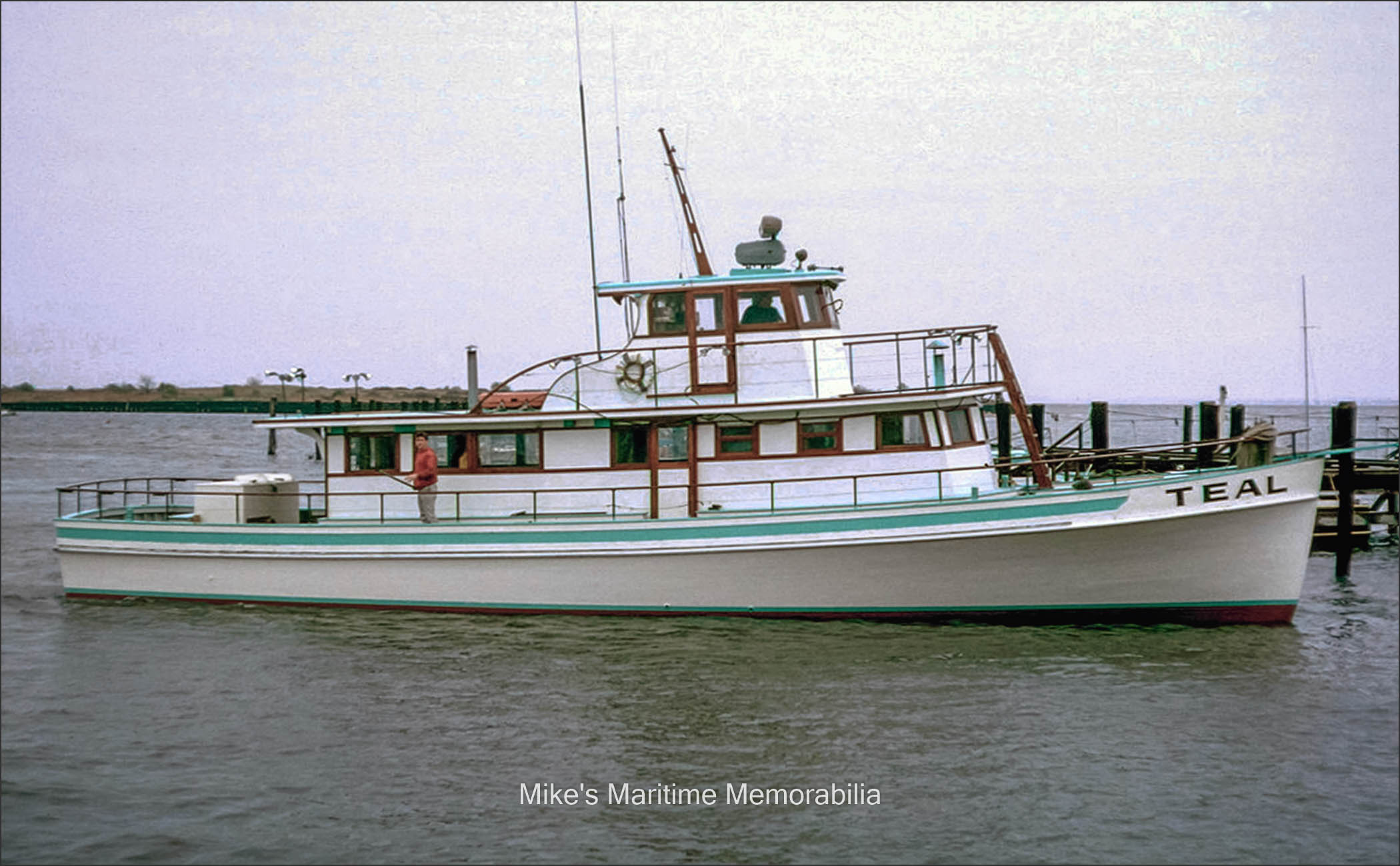 TEAL, Great Kills, NY – 1964 The "TEAL" from Shoals Dock, Great Kills, Staten Island, NY circa 1964. Gillikin Boat Works built her in 1961 at Harkers Island, NC. She was admired by many as one of the nicest looking party boats to sail in the New York / New Jersey fleet. Captain Freddie Moore operated the "TEAL" and he was one of the pioneers of open boat tuna fishing on the East Coast. The photo is courtesy of Ken Ekberg.