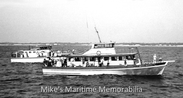MISS MOORE, Great Kills, NY – 1964 The "MISS MOORE" from Shoals Dock, Great Kills, Staten Island, NY circa 1964. She is shown Porgy fishing on the Sea Bright Grounds with Captain Charlie Dodd's "OPTIMIST" (skippered by Captain Norman Mordaunt.) She was built in 1963 by Gillikin Boat Works, Harkers Island, NC and later became the "SEA WOLF" from Sheepshead Bay, Brooklyn, NY. Photo courtesy of Ed Keefe Jr.