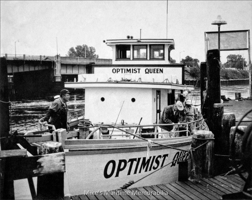 OPTIMIST QUEEN, Neptune, NJ – 1964 Captain Charlie Dodd's "OPTIMIST QUEEN" prepares to depart from Dodd's Basin on the Shark River in Neptune, NJ circa 1964. The "OPTIMIST QUEEN" was built in 1959 by Stowman Shipyards at Dorchester, NJ. During her career, she sailed as the "OPTIMIST QUEEN", the "SUNSHINE", the "OPTIMIST SPORT", the "MOHAWK IV", the "MISS BELMAR II", the "BANDIT", the "CYNTHIA ANN", and lastly as the "ISLAND CURRENT IV". The boat sank at her dock in November 2015.