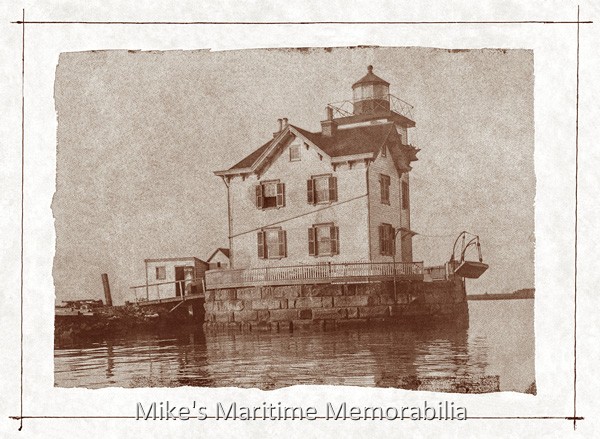 Passaic River Light, Newark Bay, NJ – 1911 Not all lighthouses were built on the shoreline. The Passaic River Light guided boats through Newark Bay and the Passaic River in New Jersey and was in operation from 1848 until decommissioned in the early 1900s. In 1853, the lighthouse was equipped with one of the first Fresnel lenses deployed by the United States Lighthouse Board. A Mr. and Mrs. McCashan maintained the lighthouse and lived there, and they had a penchant for offering visitors bowls of blazing hot soup both winter and summer. Coincidently, both McCashans died from throat cancer. Photo courtesy of Captain Dave Bogan, Sr.