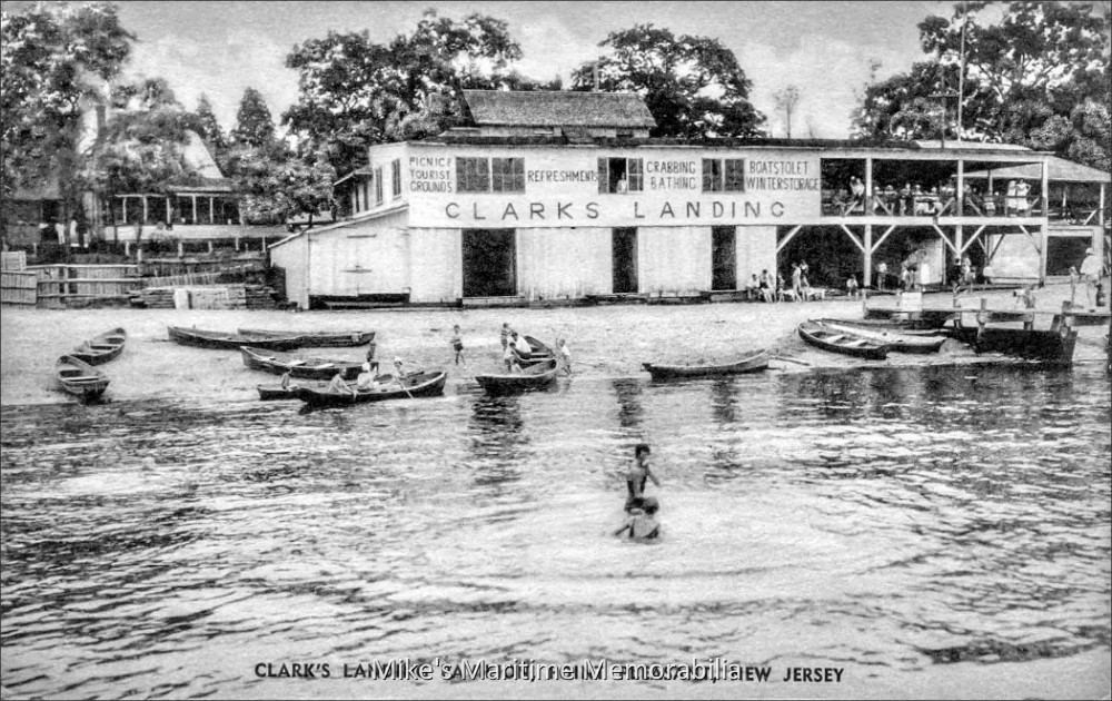 Clark's Landing Pavilion, Point Pleasant, NJ – 1940 This 1940 postcard depicts Clark's Landing Pavilion located in Point Pleasant, NJ. Located at the foot of Arnold Avenue along the Manasquan River, Clark's Landing was established in 1873 and originally was a boat and yacht building yard. It later evolved into a fishing and boating location before becoming a waterfront resort in 1894, and was the first of its kind in the area. Today, Clark's Landing continues to operate as a fishing and boating marina, as well as a popular restaurant destination.