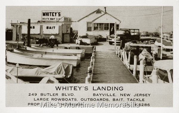 WHITEY'S LANDING, Bayville, NJ – 1950 Whitey's Landing as it appeared circa 1950. Although they no longer offer boat rentals, Whitey's continues to operate as a full-service marina with dockage and marine repairs.