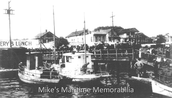 M.J.R. II, YANKEE DOODLE and ADA L, Brooklyn, NY – 1914 The "M.J.R. II", "YANKEE DOODLE" and "ADA L" from Sheepshead Bay, Brooklyn, NY circa 1914. The "M.J.R. II" was one of the first party boats to sail from Sheepshead Bay. Captain Fred Wrege (who also was the Captain of the "EFFORT") built the "M.J.R. II" in 1912 for Martin J. Rouche, (hence the name M.J.R.). Mr. Rouche operated the MJR Restaurant on nearby Emmons Avenue, but for reasons unknown, Mr. Rouche never took possession of the "M.J.R. II", so Captain Wrege kept the boat. Th photo is courtesy of Tom Whitford.
