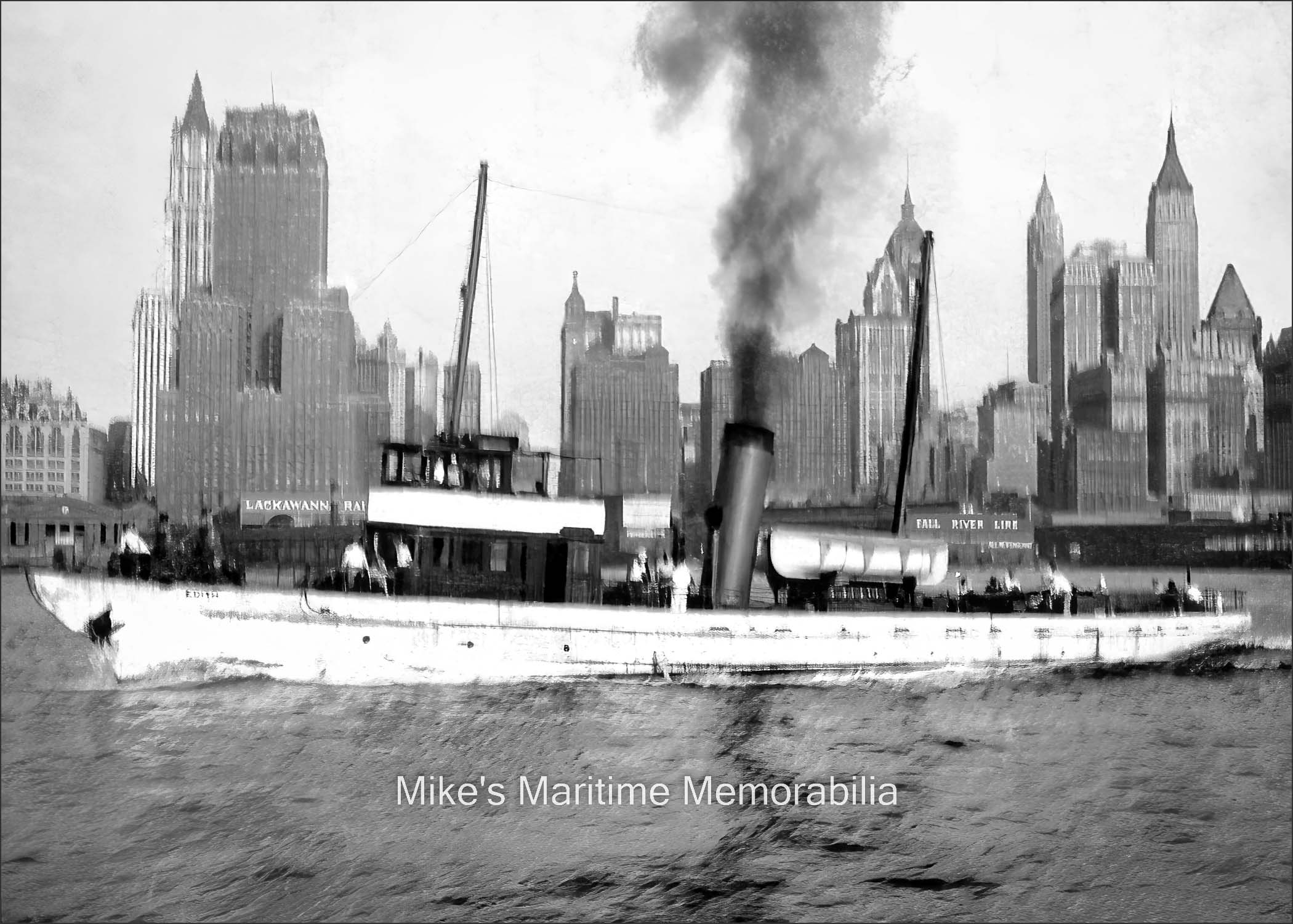 EDITH, Hoboken, NJ – 1932 Captain William Baletti's "EDITH" returning to her pier at Hoboken, NJ circa 1932. In the background is the Manhattan skyline off West 14th Street. The boat was built in 1902 at Boston, MA as the steam yacht "SATILLA". In May 1917, the US Navy acquired her for service during World War I and named her the "USS SATILLA" with the hull designation of "SP 687". Assigned to coastal patrol duty along the Maine coast during World War I, she returned to civilian operation in 1920 when Oscar Ledberg of Providence, RI purchased the boat and renamed her "EDITH". In 1927, Captain William Baletti purchased the "EDITH" and she began making fishing trips from the 15th Street Pier at Hoboken, NJ. Captain Baletti also picked up additional anglers at Battery Park, NY before heading to the fishing grounds. The photo is courtesy of Phil Castellano.