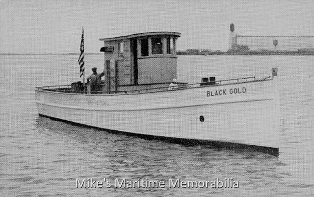 BLACK GOLD, Cape May, NJ – 1933 Captain George Williams' "BLACK GOLD" from Cape May, NJ circa 1933. She was built in 1924 at West Norfolk, VA. Her advertising was as follows... "For a good Day's Fishing. Leaves Cape May daily for the fishing banks on the arrival of the Reading Railroad Excursion Train. Lines, Bait and Baskets on Boat."