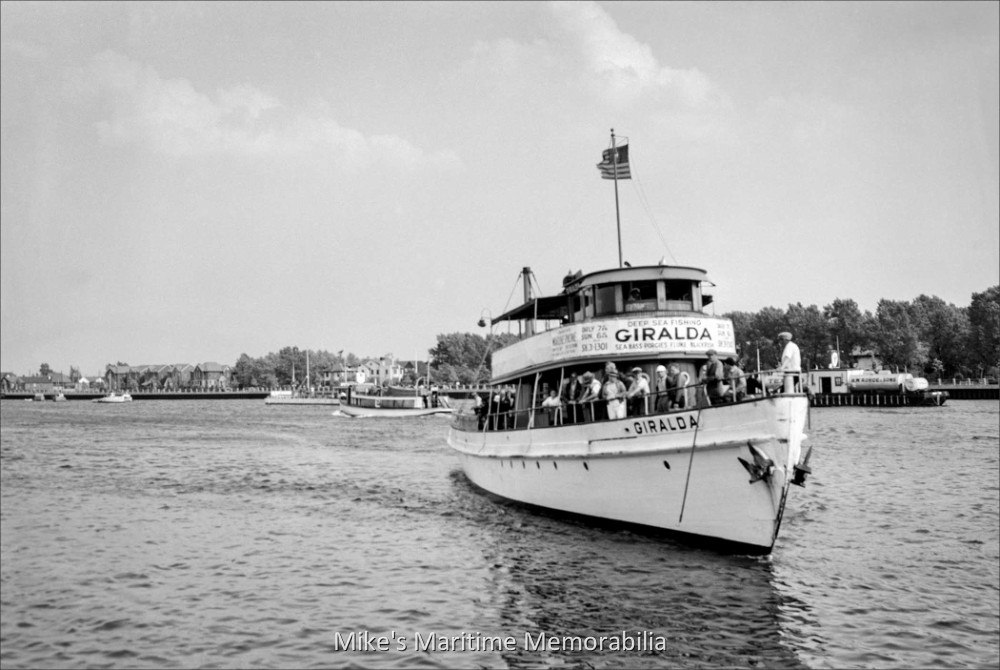 GIRALDA, Brooklyn, NY – 1940 Captain Dave Martin's coal–fired steam powered party boat "GIRALDA" returns to her pier at Sheepshead Bay on June 3, 1940. The "GIRALDA" originally was a luxury yacht that Captain Martin purchased in 1914 and converted into a party fishing boat. She was built by James A. Baylis & Sons, of Port Jefferson, NY and was launched in July 1896. Captain Dave Martin became the pioneer of offshore wreck fishing aboard the "GIRALDA" during the 1920s and 1930s.