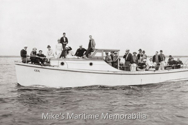 IDEAL, Point Pleasant, NJ – 1944 Captain Doug Macintosh's original "IDEAL" party boat from Point Pleasant, New Jersey circa 1944. The "IDEAL" sailed from the creek south of the Broadway Bridge at Point Pleasant, NJ. Photo courtesy of Rich Johnson.