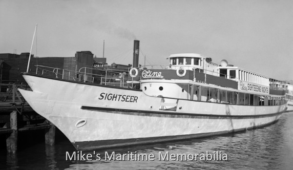 SIGHTSEER, New York, NY – 1949 In 1949, the "SIGHTSEER" was the flagship of the Circle Line Fleet. Once her party boat fishing days as the "SACHEM" had ended, she spent many years carrying tourists around Manhattan Island under the Circle Line flag. She was later named the "CIRCLELINE SIGHTSEER" and the "CIRCLE LINE V" before being taken out of service in the early 1980s.