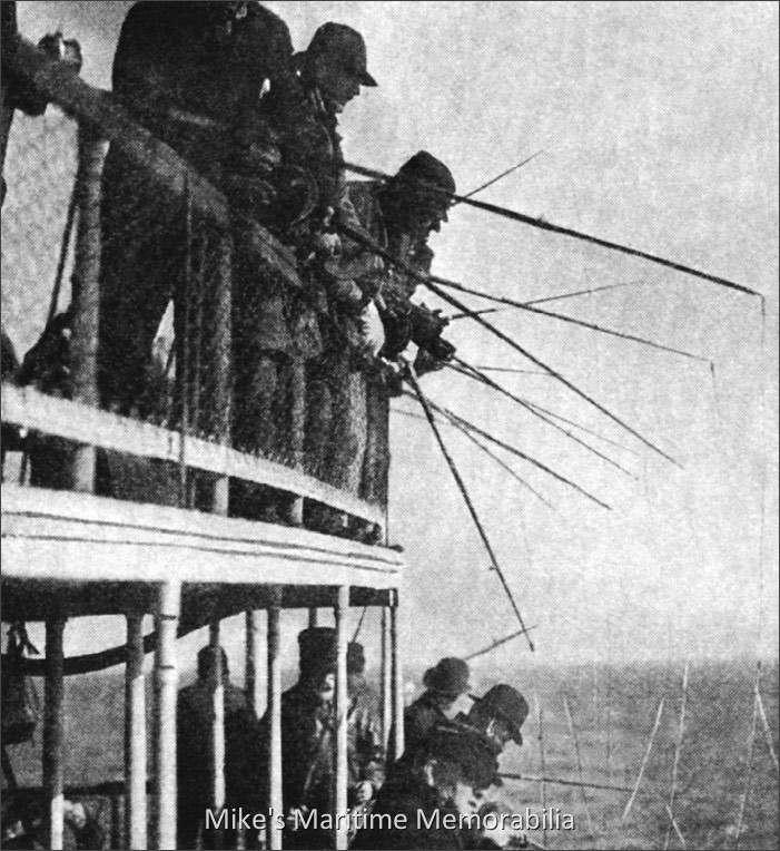 FISHING ABOARD the STEAMBOAT ANGLER, New York, NY – 1908 The original caption for this 1908 photo was "Danger of Interference – Two Tiers of Fishermen" and it shows what anglers dealt with when fishing aboard Captain Al Foster's "ANGLER". Long fishing rods were an absolute necessity when fishing from an upper deck, and if you think this is a tough situation, the "ANGLER" had THREE fishing decks!