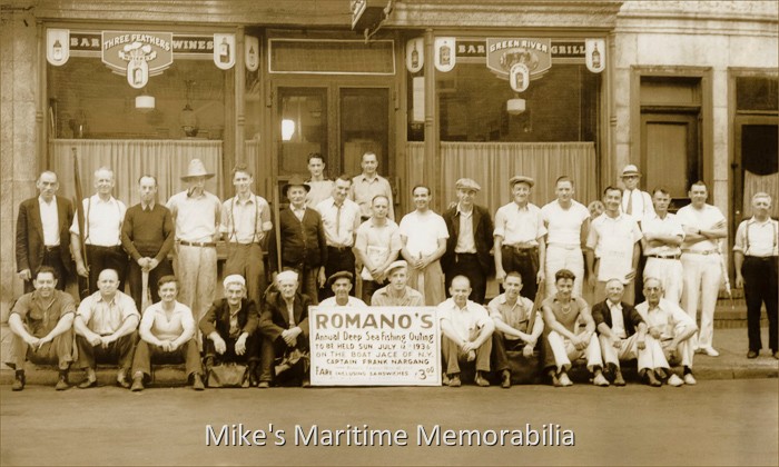 Romano's Annual Fishing Trip, New York, NY – 1936 In 1936, anglers prepared to get underway for "Romano's Annual Fishing Trip" aboard Captain Frank Nahrgang's "JACE" from Manhattan. Captain Nahrgan later relocated the "JACE" to Belmar, New Jersey.